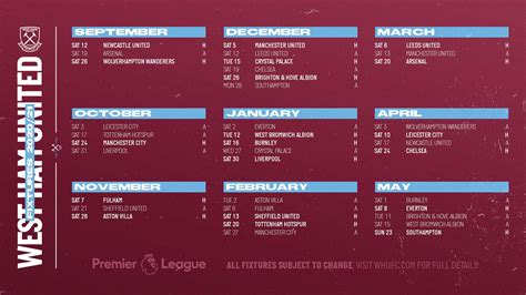 west ham united fixture schedule